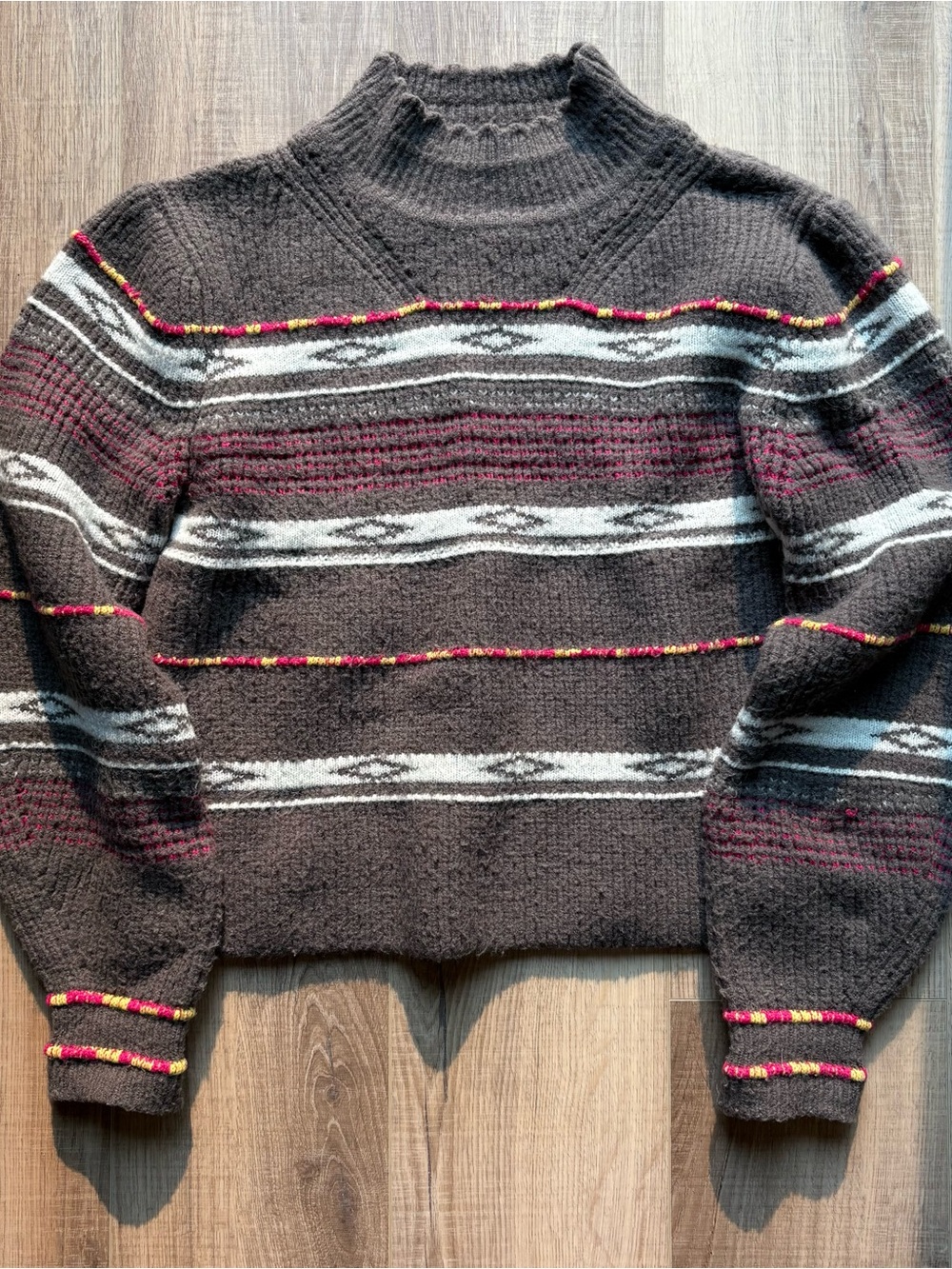 &merci | CUTE Women's Brown Patterned Crewneck Winter Sweater | Size Large